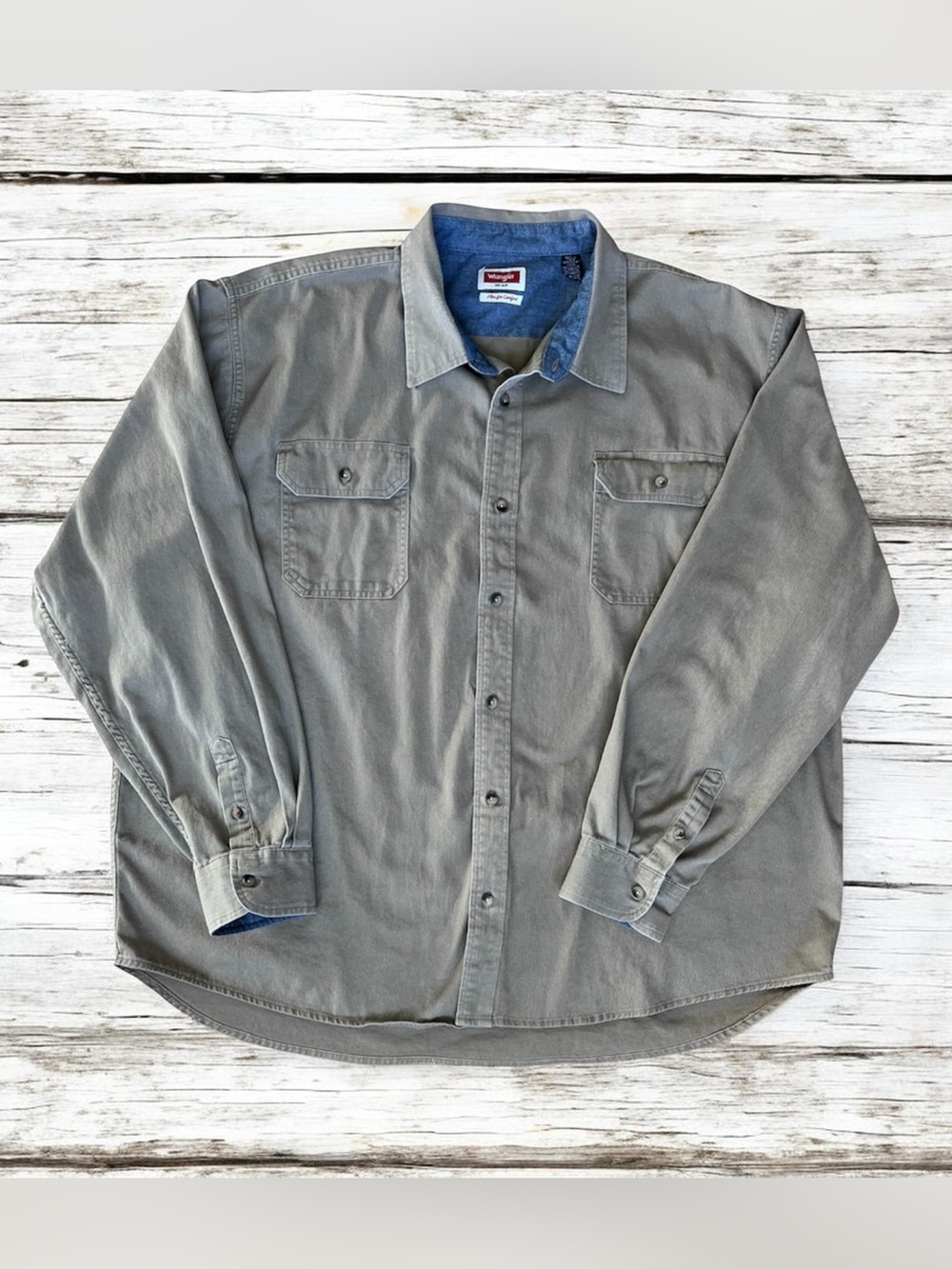 Wrangler 3XL Tall Flex Comfort Long Sleeve Utility Outdoor Shirt Tan Beige